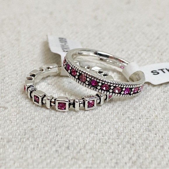 Set of 2 silver pink rhinestone stacking rings nwt - Picture 1 of 5